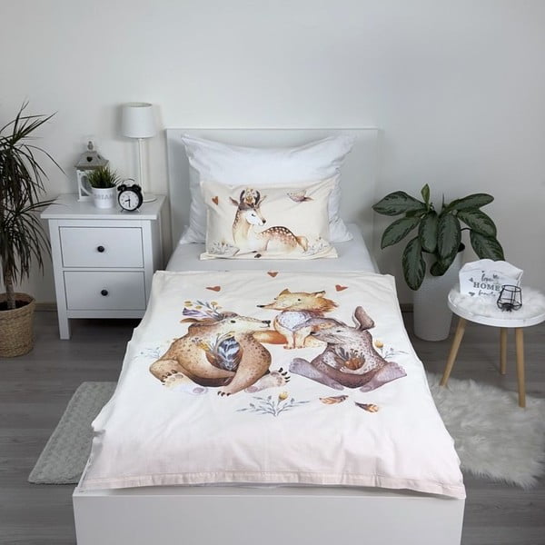 Бежово памучно детско спално бельо 100x135 cm Animals "Woodland" – Jerry Fabrics-image-1