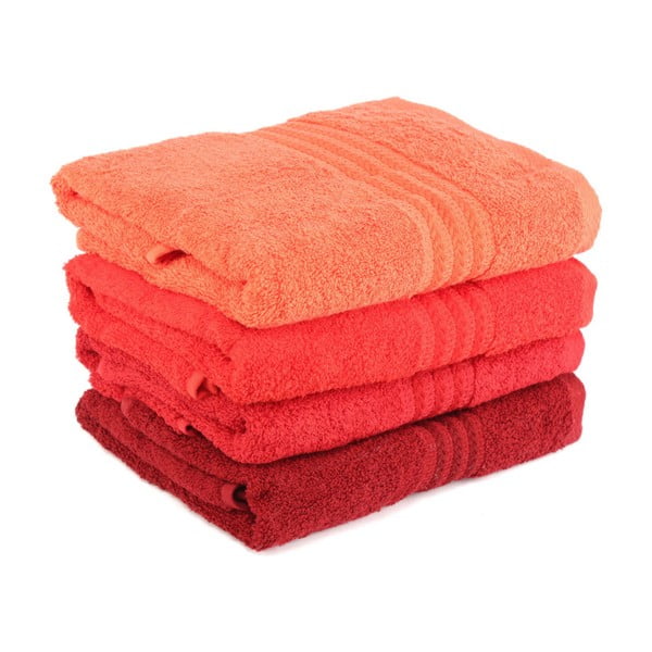 Комплект от 4 червени памучни кърпи , 50 x 90 cm - Foutastic