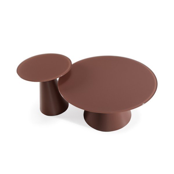 Кафяви кръгли масички за кафе в комплект 2 бр. със стъклен плот ø 80 cm Vida – MOME-image-4