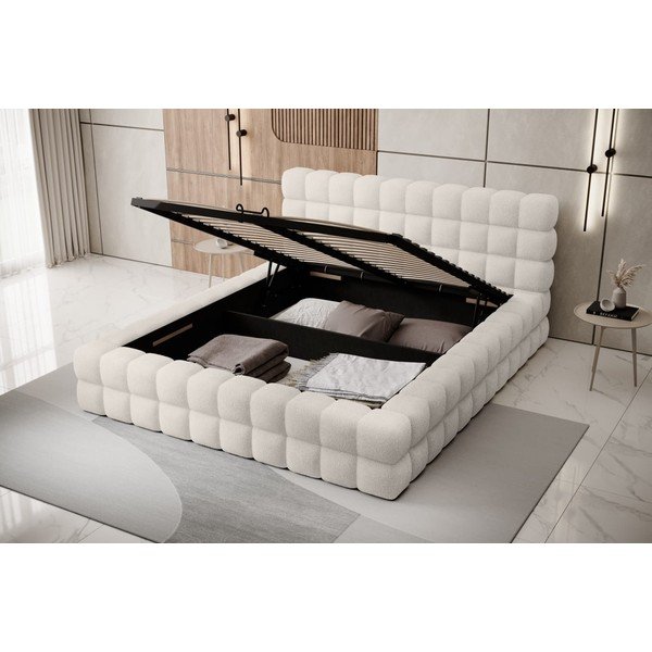 Бяло тапицирано двойно легло с място за съхранение и включена подматрачна рамка 160x200 cm Dizzle – ELTAP-image-2