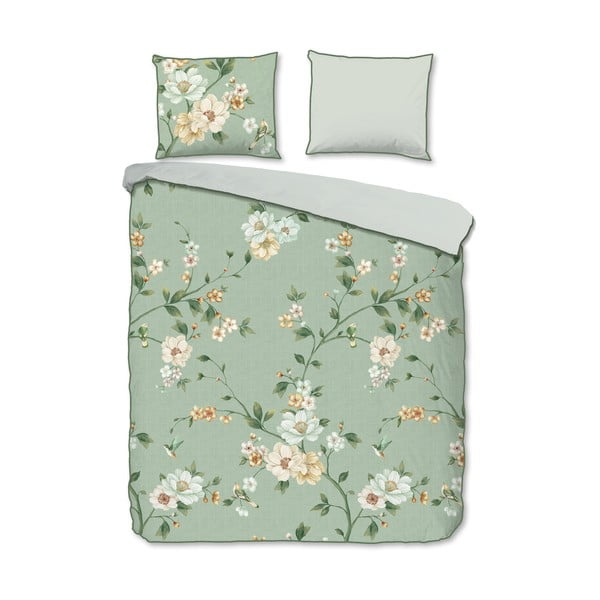 Зелено двойно удължено спално бельо от памучен сатен 200x220 cm Sizena – Descanso