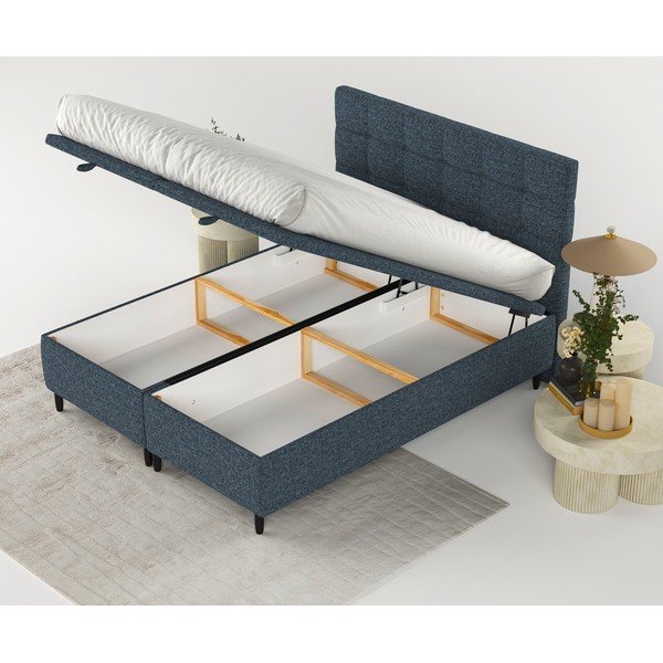 Тъмносиньо тапицирано двойно легло с място за съхранение 180x200 cm Senses – Maison de Rêve-image-2