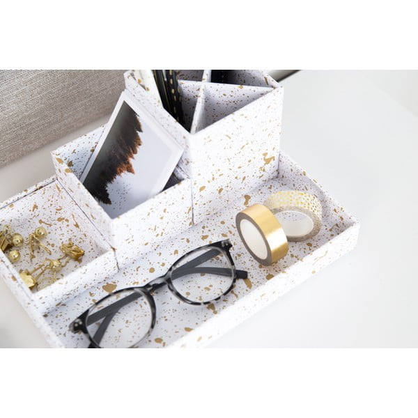 Органайзер за бюро от 4 части в златисто и бяло Lena - Bigso Box of Sweden-image-3