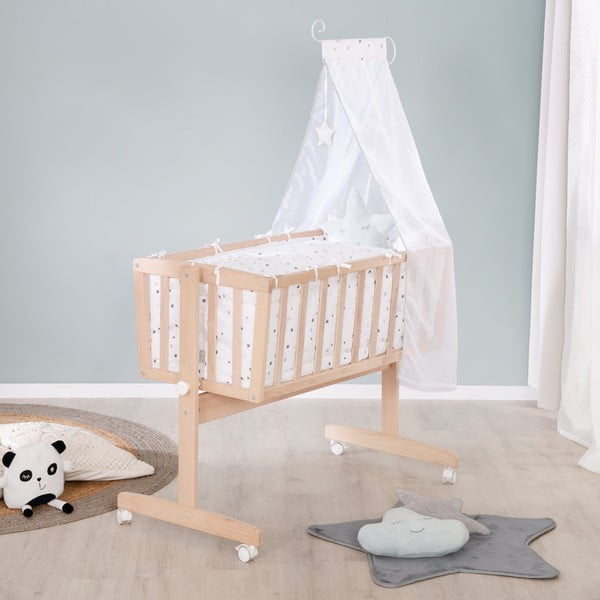 Люлка 40x90 cm от масивен бук на колелца/с балдахин в естествен цвят – Roba-image-4