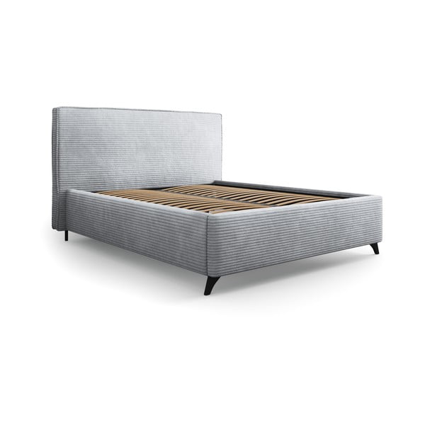 Сиво тапицирано двойно легло с място за съхранение и решетка 180x200 cm Malou - Milo Casa