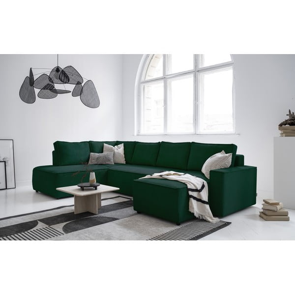 Тъмнозелен разтегателен ъглов диван от рипсено кадифе (ляв ъгъл/"U" форма) Brave Dave – Miuform-image-3