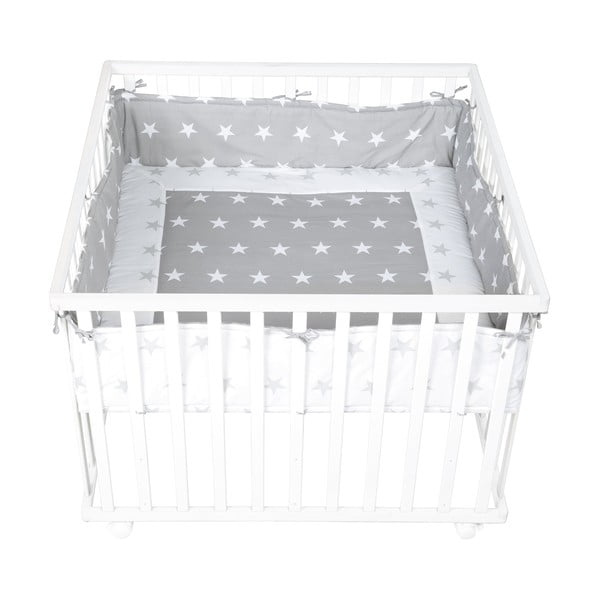 Бял/сив калъф за матрак за детско легло със смес от памук 96 cm Little Stars – Roba-image-1