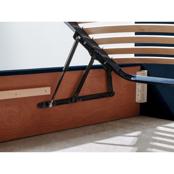 Тъмносиньо тапицирано двойно легло с място за съхранение с решетка 160x200 cm Palmyre - Bobochic Paris-image-4