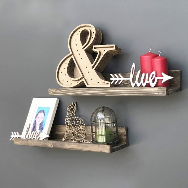 Комплект от 2 дървени стенни рафта Simple - Evila Originals-image-1