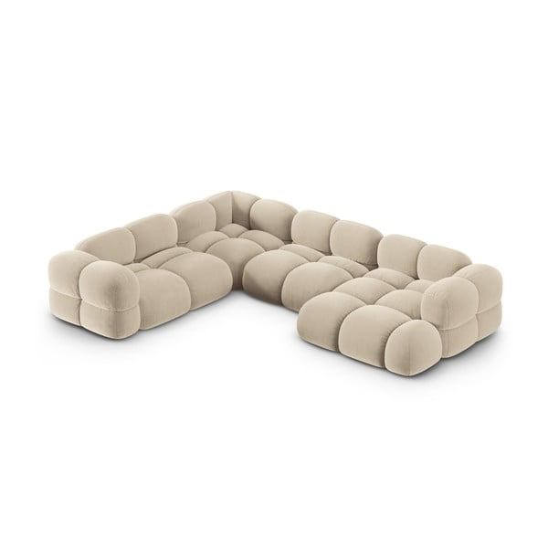 Бежов кадифен ъглов диван (ляв ъгъл/U форма) Loretto – Cosmopolitan Design