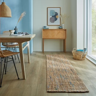 Синьо-естествена ръчно изработена ютена пътека 60x300 cm Jute Boucle Blue – Flair Rugs