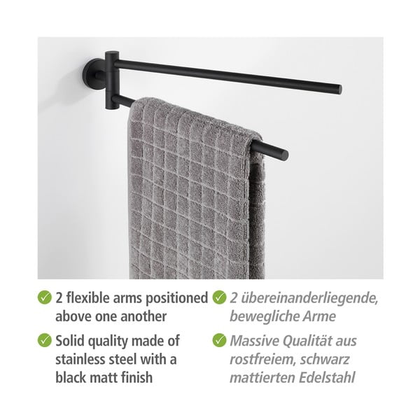 Матово-черна самозалепваща се поставка за кърпи от неръждаема стомана Bosio – Wenko-image-3