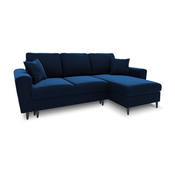 Син кадифен разтегателен ъглов диван с място за съхранение Kyoto – Cosmopolitan Design