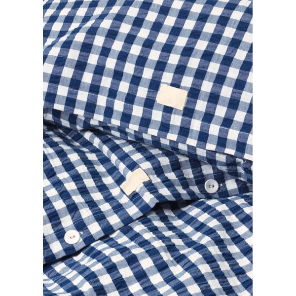 Бяло и тъмносиньо крепирано спално бельо за единично легло 140x200 cm Bæk&Bølge - JUNA-image-3