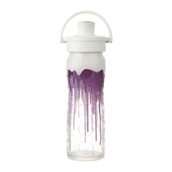 Skleněná lahev na vodu se silikonovým chráničem Lifefactory Violet Splash Activ Premium, 475 ml 