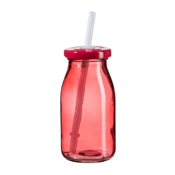 Červená lahev na smoothie s víčkem a brčkem SUMMER FUN II, 200 ml