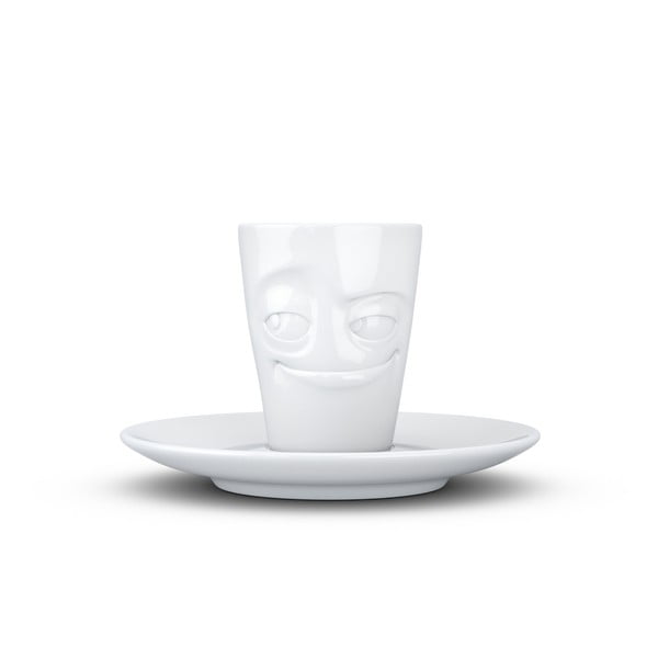 Бяла усмихната порцеланова чаша за еспресо с чинийка, обем 80 ml - 58products