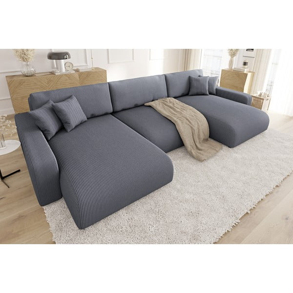 Тъмносив ъглов диван с място за съхранение от рипсено кадифе Sara – Ropez-image-3