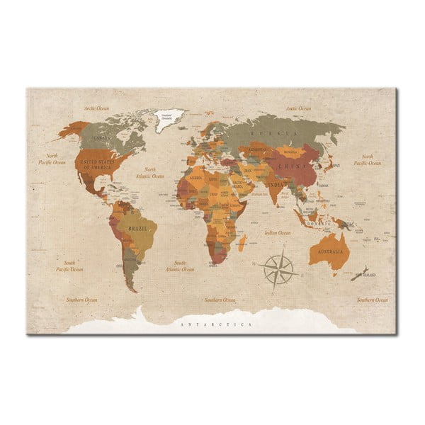 Bimago Карта на света за стена , 90 x 60 cm Beige Chic - Artgeist