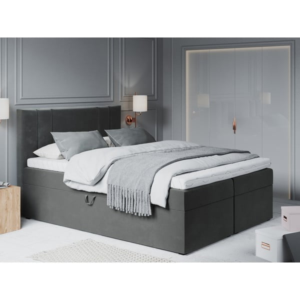 Тъмно сиво кадифено двойно легло , 200 x 200 cm Afra - Mazzini Beds-image-1
