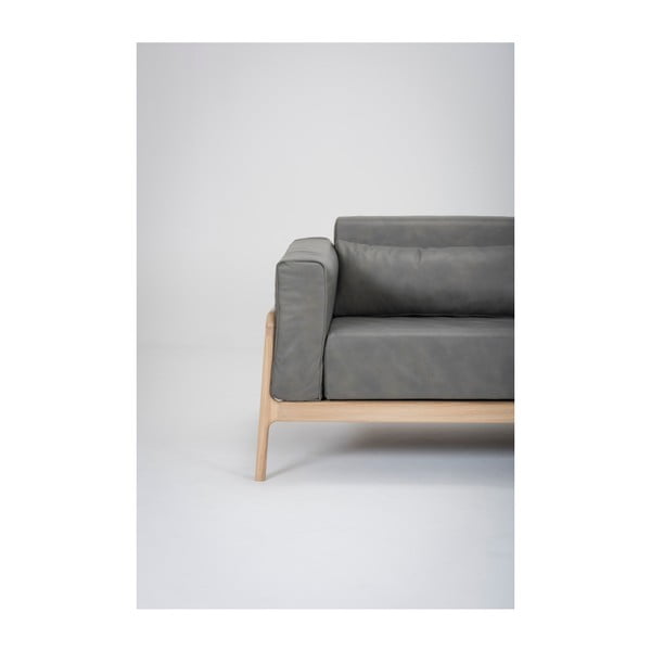 Тъмно сив диван от биволска кожа с масивна дъбова конструкция , 180 см Fawn - Gazzda-image-2