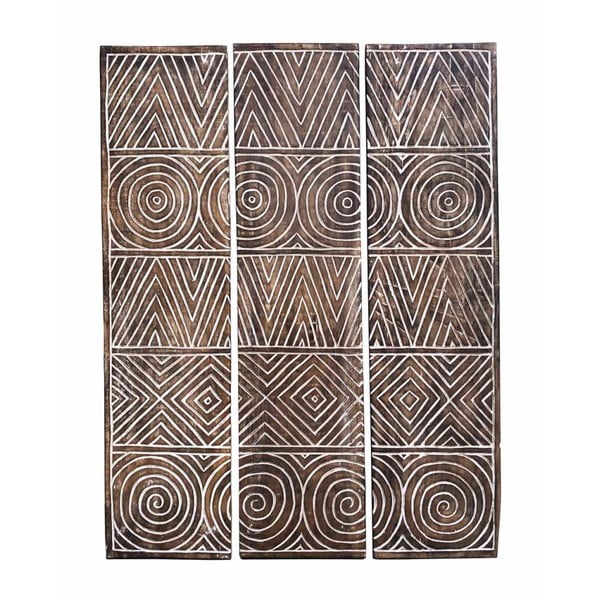 Комплект от 3 декоративни панела от тиково дърво Геометричен, 110 x 140 cm - Moycor