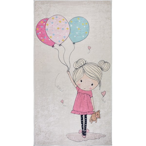 Сетски килим подходящ за пране в розово и цвят слонова кост 100x160 cm Girl & Baloons – Vitaus