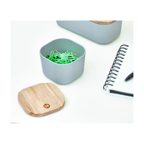Сива кутия за съхранение с капак, изработена от дърво от пауловния , 9 x 9 cm Eco - iDesign-image-4