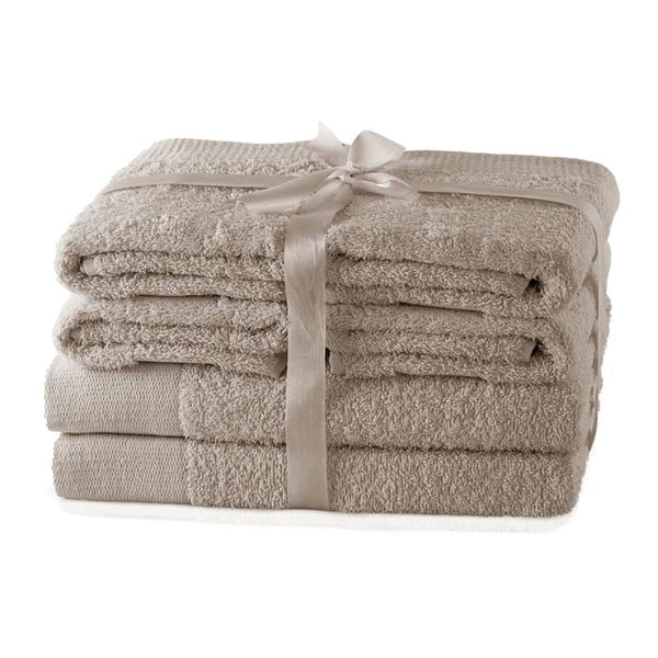 Бежови памучни хавлии и кърпи за баня в комплект от 6 бр. от тери Amari – AmeliaHome