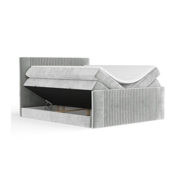 Светлосиво боксспринг легло 180x200 cm с място за съхранение Bergamo – Maison de Rêve-image-2