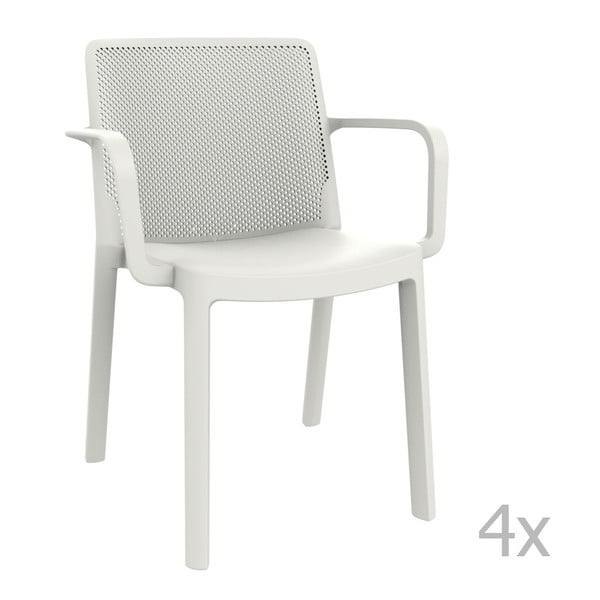 Sada 4 bílých zahradních židlí s područkami Resol Fresh