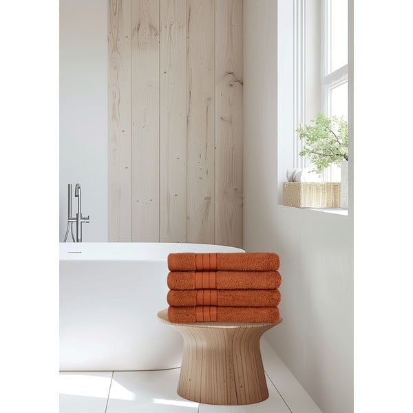 Памучни кърпи в комплект от 4 бр. от тери тухлен 50x100 cm – Good Morning-image-3