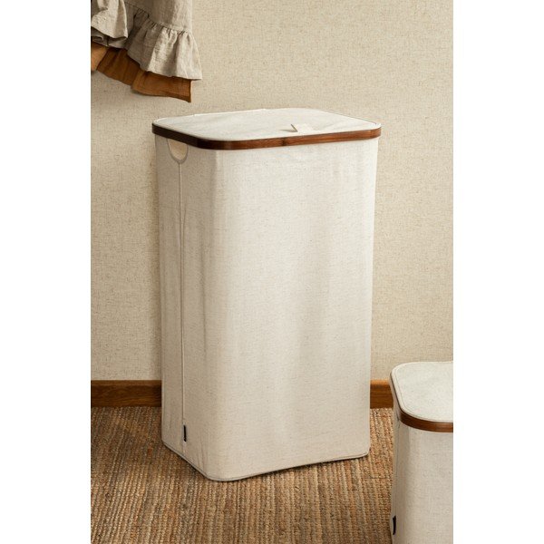 Кремав текстилен кош за пране Bamboo/Linen – Bigso-image-1