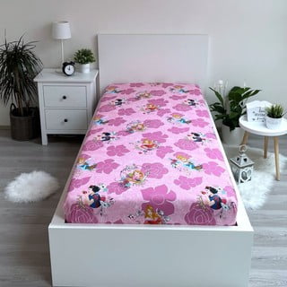 Розов еластичен памучен детски чаршаф 90x200 cm The Pincesses "Pink" – Jerry Fabrics