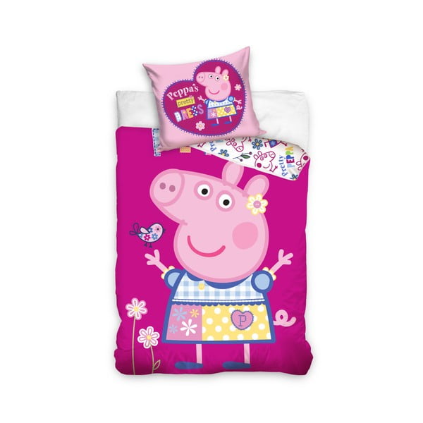 Детско памучно спално бельо за единично легло Pink Peppa Pig , 160 x 200 cm - CARBOTEX