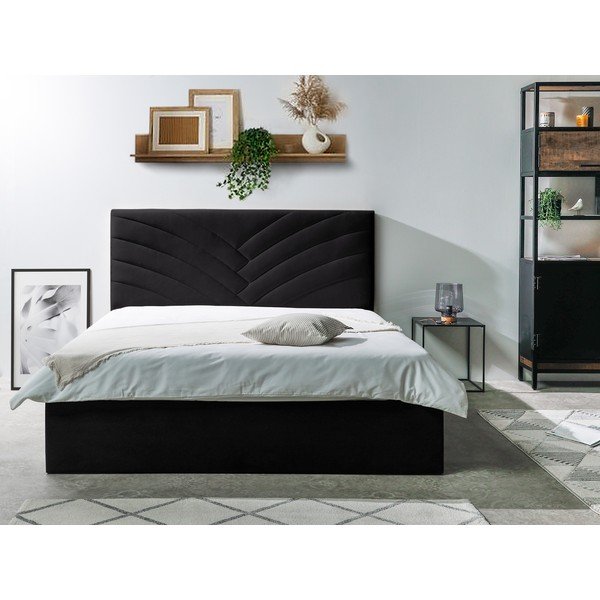 Антрацит тапицирано двойно легло с място за съхранение с решетка 160x200 cm Palmyre - Bobochic Paris-image-2