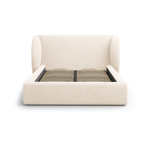 Кремаво двойно тапицирано легло с място за съхранение с включена подматрачна рамка 160x200 cm Miley – Micadoni -image-4