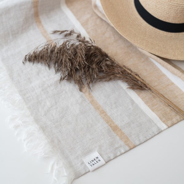 Бежово ленено одеяло за плаж 140x170 cm Allure Stripe – Linen Tales-image-3