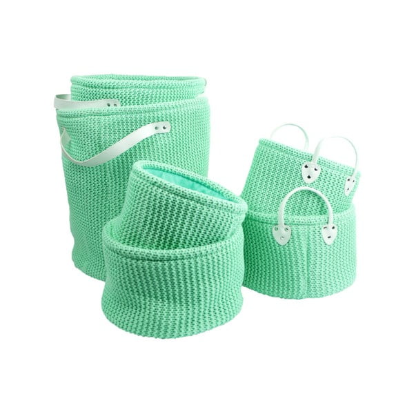 Комплект от 6 зелени тъкани кошници за съхранение Clean, ⌀ 42 cm - Furniteam