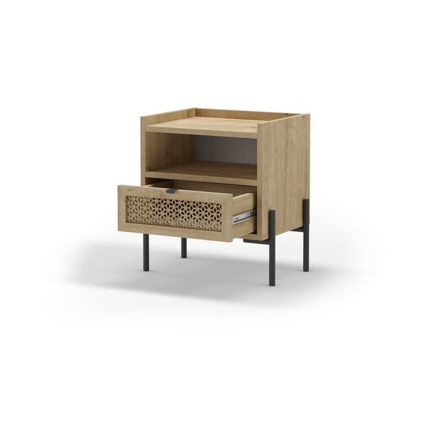 Нощно шкафче в дъбов декор с рафтове в естествен цвят Inca - Marckeric-image-2