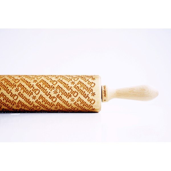 Дървен коледен релефен валяк за тесто с Happy Christmas - Valek-image-1