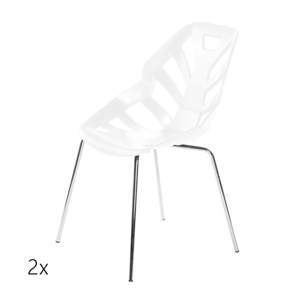 Set 2 bílých židlí Ninja, chromové nohy