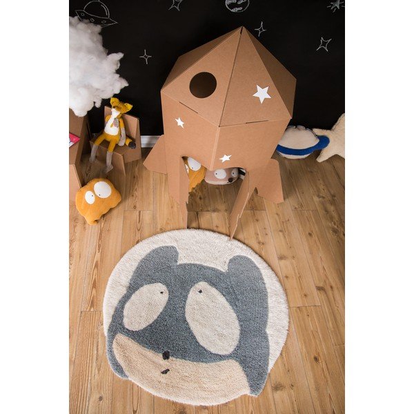 Сив и кремав вълнен ръчно изработен детски килим подходящ за пране ø100 cm Astromouse – Lorena Canals-image-1