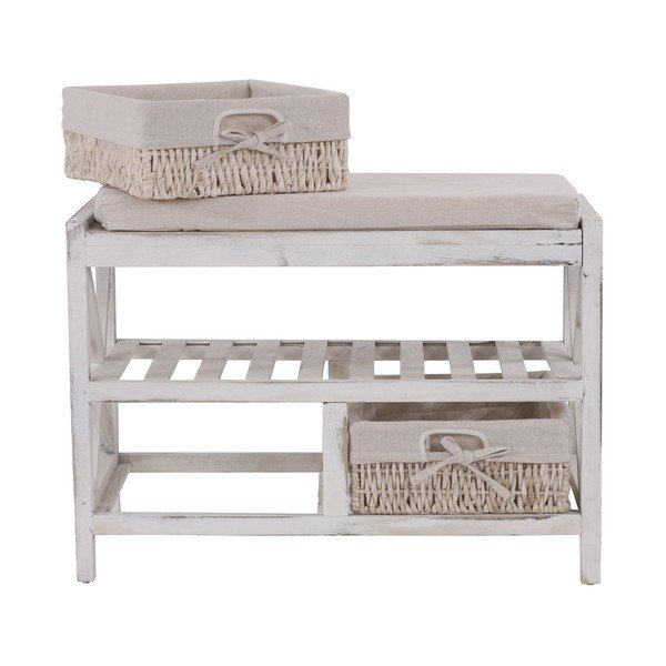 Bílý dřevěný botník s lavicí Mendler Shabby-image-3