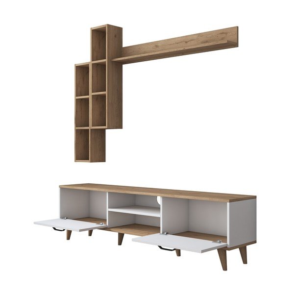 Бял/естествен телевизионен шкаф от орех 180x48 cm Veronica - Kalune Design-image-3