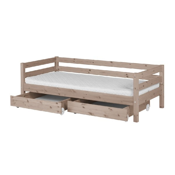 Кафяво детско легло от борова дървесина с 2 чекмеджета , 90 x 200 cm Classic - Flexa