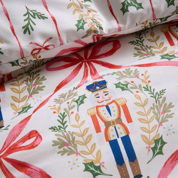 Единично  спално бельо в естествен цвят 135x200 cm Christmas Nutcracker Bows – Catherine Lansfield-image-4