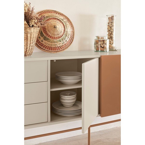 Нисък скрин с плъзгащи се врати в светлосиво-тухлено 180x91 cm Nube - Teulat-image-1