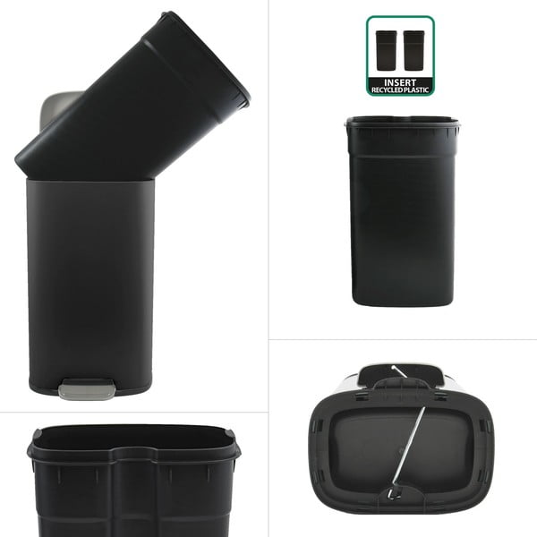 Матово черно стоманено кошче за боклук с педал 50 l   Akira – Spirella-image-2