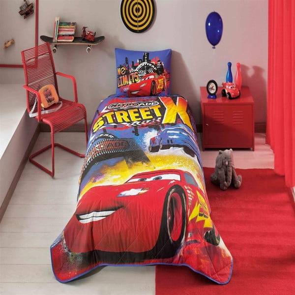 Детска памучна покривка за легло с калъфка за възглавница Nitroade, 160 x 220 cm Disney Cars - Taç